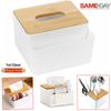 Bamboo Lid Tissue Dispenser Adjustable Makeup Storage Compartments Box Organiser