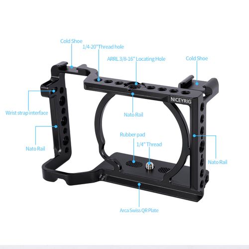 NICEYRIG Cage for Sony Alpha A6700 Mirrorless Camera, with QD Hole, NATO Rails and Cold Shoe Mounts - 567