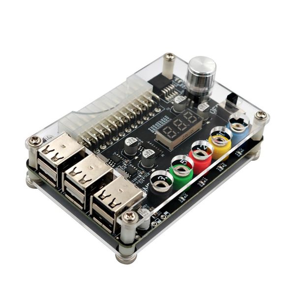 Pinafresa 24Pin ATX Power Supply Breakout Board Power Module Adapter Connector Adjustable Voltage Knob 6 Port USB 2.0 Easy Install