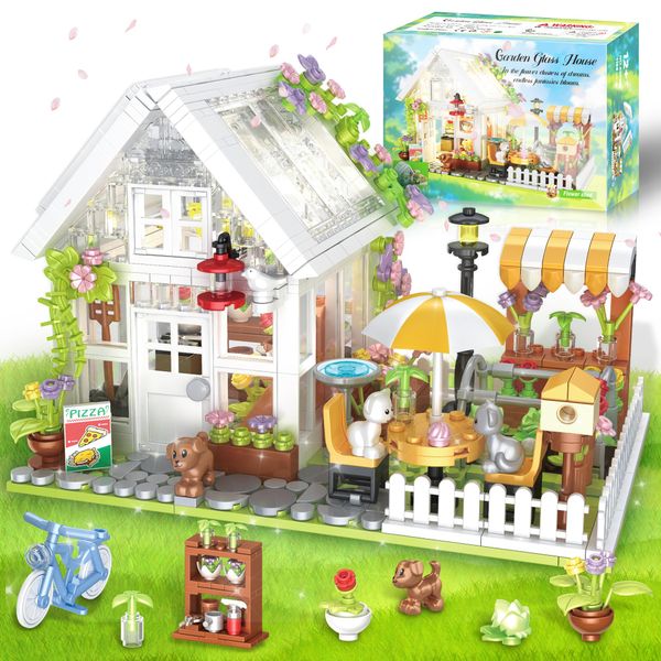 Flower House Building Set, Greenhouse Building Block Set with LED Lights, DIY Greenhouse KIt-Ideal Gifts for Kids and Adults-Plant and Animal Lovers, 1188PCS