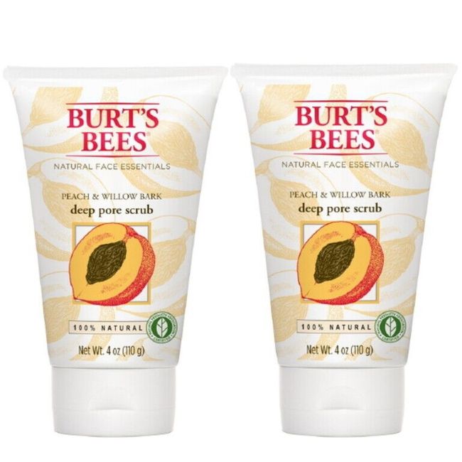 2 - Burt's Bees Peach Willow Bark Facial Deep Pore Scrub Face 4oz  218948