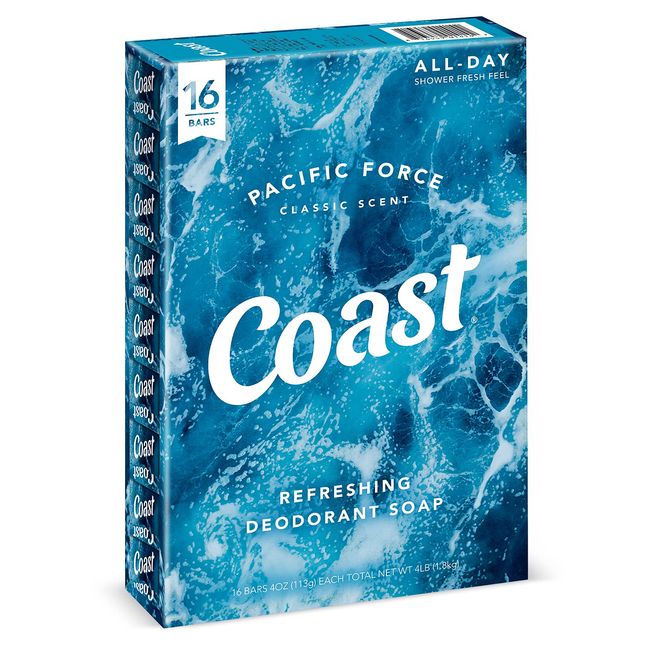 Coast Refreshing Deodorant Soap Bar - 16 Bars - Thick Rich Lather Leaves Your Body Feeling Energized And Clean - Classic Pacific Force Scent