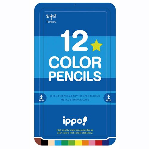 Tombow CL-RPM0412C ippo! Colored Pencils, Slide-Type Metal Case, 12 Colors, Plain Blue