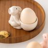 MOFIC Ceramic Egg Cups,Cute Easter Rabbit Egg Cup, Novelty Easter Egg Holder Stand Egg Cups, Bunny Egg Holder for Easter Table Home Decoration (White)