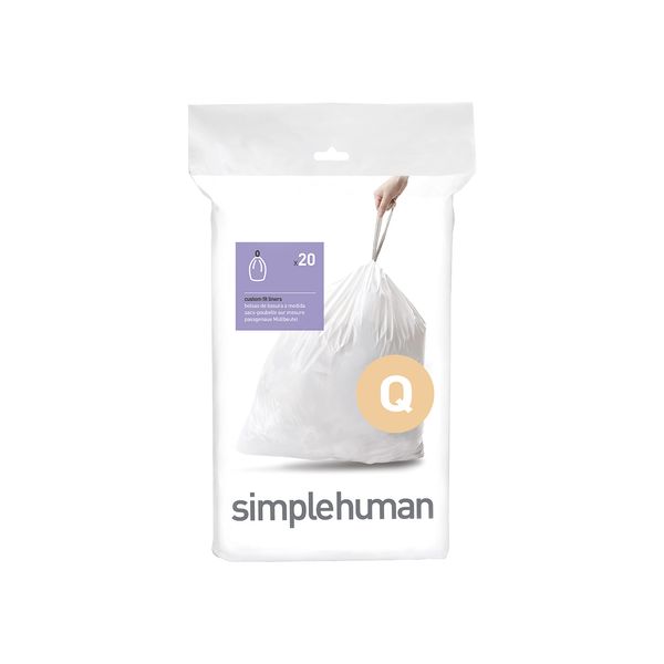 simplehuman Code Q Custom Fit Drawstring Trash Bags in Dispenser Packs, 20 Count, 50-65 Liter / 13.2-17.2 Gallon, White