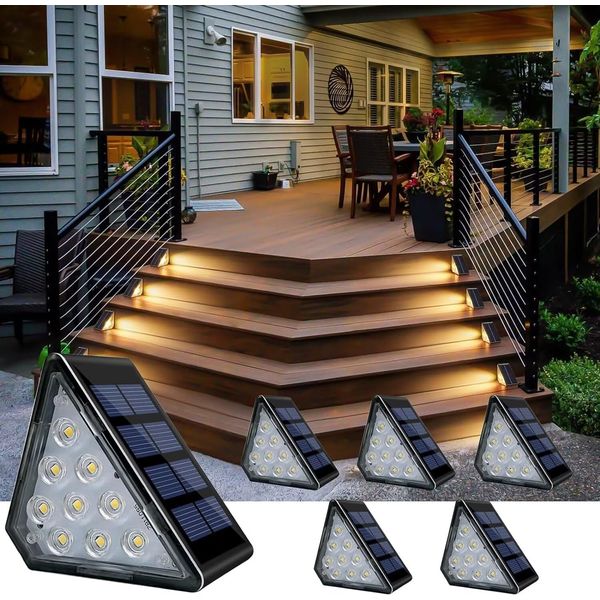 CREATESTAR Solar Treppenlicht für Außen, 6 Stück Solar Treppe Lampe 3000K Warmweiß Solarlampen, IP67 Wasserdichte Gartenlampen für Außentreppe, Stufen, Garten,Terrasse