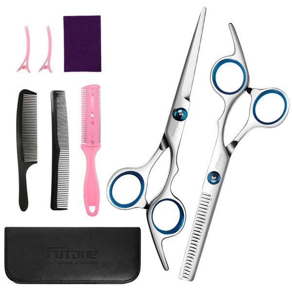 Futone Hair Cutting Scissors Shears Set, Hairdressing Scissors Kit, Hair Trimming Scissors, Texturing Thinning Shears with Grooming Comb, Hair Thinning Comb, For Barber Salon Home Shears Kit (8 PCS)