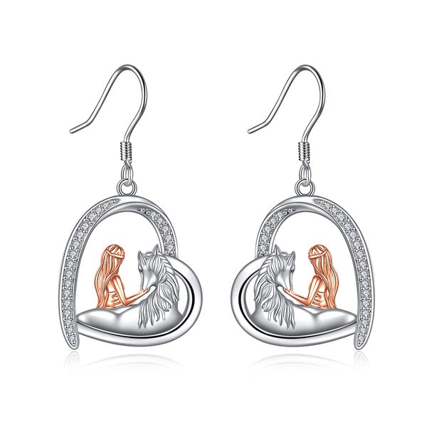 Horse Drop Earrings for Women Animal Earrings 925 Sterling Silver Horse Jewellery Gift for Girl Friend (Horse Girl 2)