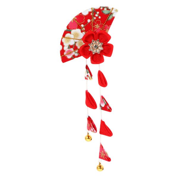 Japanese Hair Clip Women Japanese Kimono Tassel Hairpin Tsumami Flower Hair Scrunchie Band Clip for Women Girls Red