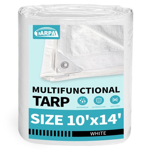 TARPAL 10x14 Feet White Tarp Waterproof Lightweight tarps Multipurpose Protective Cover All Purpose Poly Tarps Cover for Firewood,Boat,Pet House,Roof Waterproofing