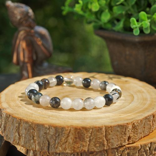Manifestation Bracelet- Handmade Natural Black Rutile Bracelet - Natural Stone Yoga Bracelet - Gemstone Beaded Stretch Bracelet 8mm - Stone Bracelet