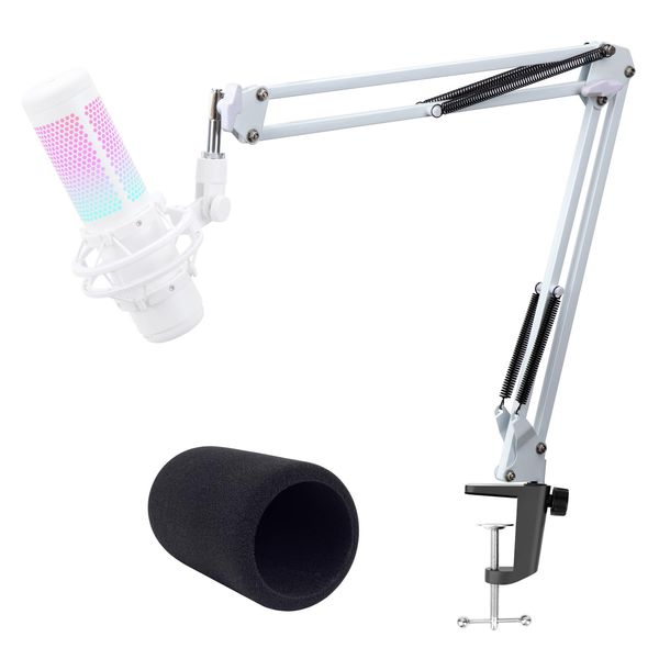 QuadCast Mikrofonarm Weiß - Professioneller Studio Boom Arm mit Mikrofonabdeckung Schaumstoff-Pop-Filter, Kompatibel mit HyperX QuadCast S Mikrofon 3/8" bis 5/8" Adapter von YOUSHARES