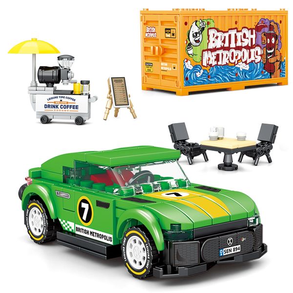 chenxuanbro Classic City Street View Building Block Set for Kids Aged 6 7 8 9 10 11 12 Years Old.STEM Construction Toys.with Green Racing Car Model,Container Model,Coffee Vending Machine Modle.