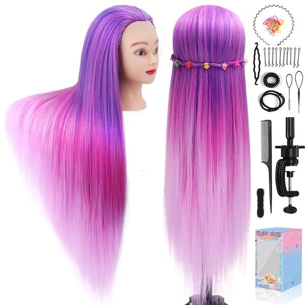 Mannequin Head with Hair, Beauty Star Doll Head for Hair Styling, 29.5" Long Syntheic Hair Cosmetology Hairdressing Training Practice Manikin Head with Clamp Stand and Braiding Kit for Girls