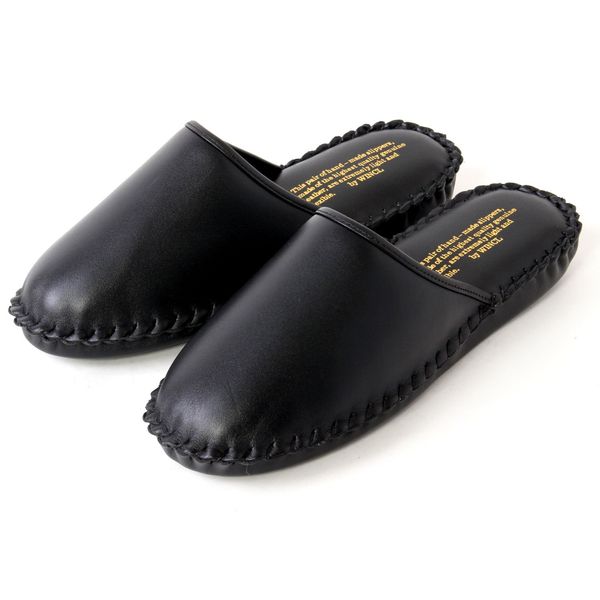 7505 Women's Cowhide Leather Slippers Front Closure, Black