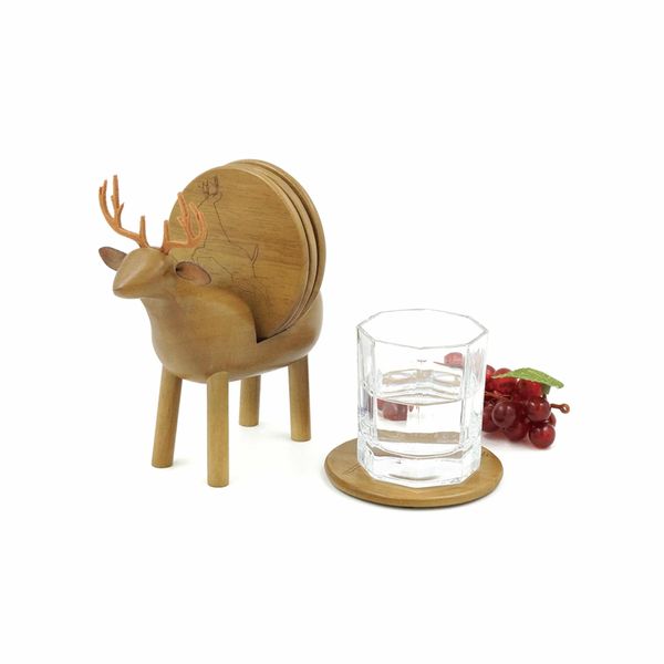 Wooden Coaster Holder Reindeer