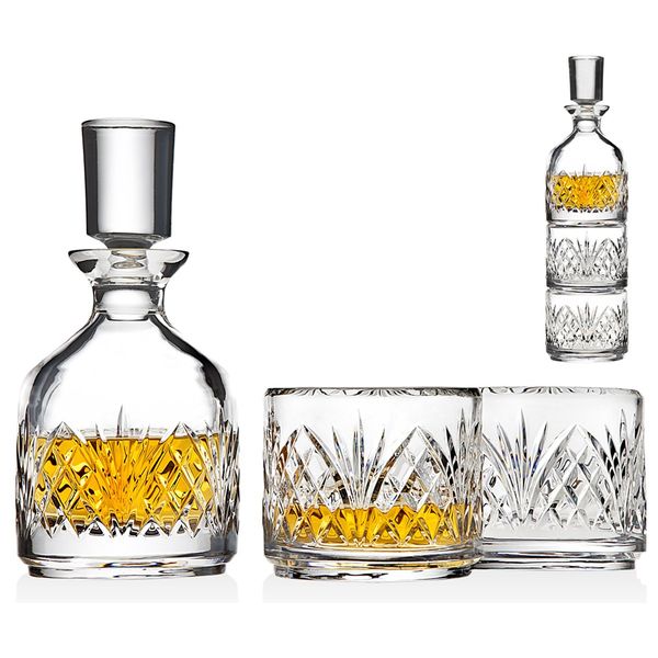 Godinger Stackable Whiskey Decanter and Whisky Glasses Dublin 3 pc set, for Liquor Scotch Bourbon or Wine