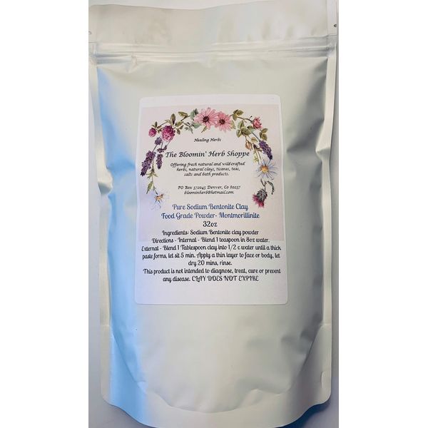 Sodium Bentonite Clay Food Grade Fine Powder Bulk | 32oz 2lbs | Internal External | The Bloomin Herb Shoppe | Mined in The Big Horn Wyo | Detox | Water Washed no Chemicals | Masks Wraps spa