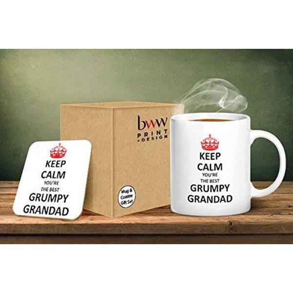 BWW Print - Keep Calm You're The Best Grumpy Grandad - Mug & Coaster Gift Set