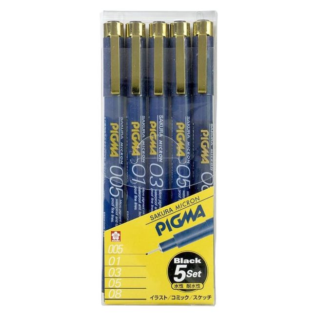 Sakura Color Products ESDK-5A Water-Based Pen, Pigma, Black, Set of 5