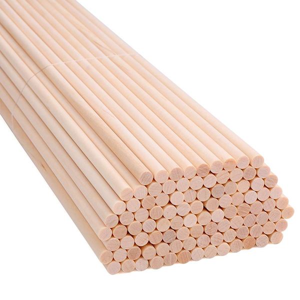 H&S Wooden Sticks Wood Dowel Rods 100pcs 15cm x 4mm Craft Unfinished Natural Wood - Dowel Rod - Wood Stick - Lolly Sticks Craft - Flag Stick - Stick Crafting - Craft Dowel Rods - Thin Wooden Sticks