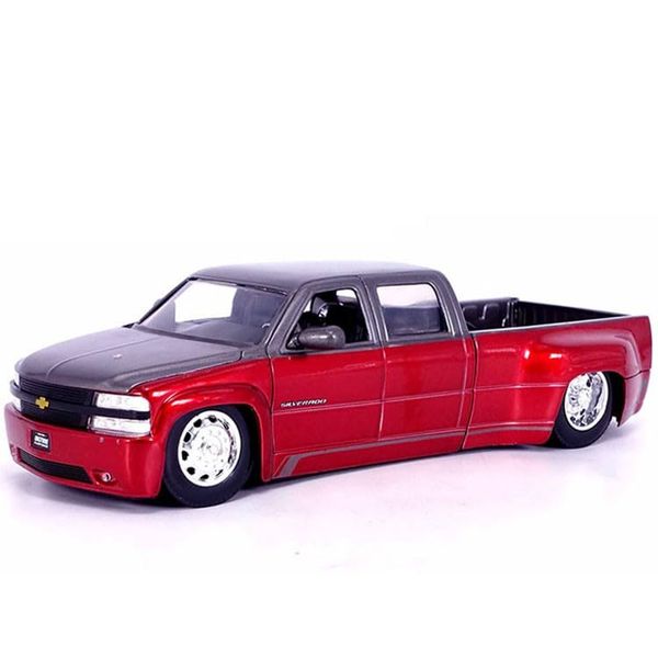 1999 Dually Pickup Truck Red Metallic and Gray with Stock Wheels Just Trucks Series 1/24 Diecast Model Car by Jada 35589