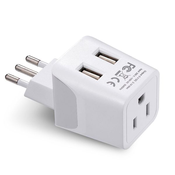 Ceptics USA to Italy Travel Adapter Plug - Type L - Dual USB (CTU-12A)