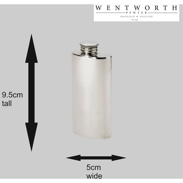 Wentworth Pewter - Small Plain Pewter Kidney Flask, 2oz Capacity