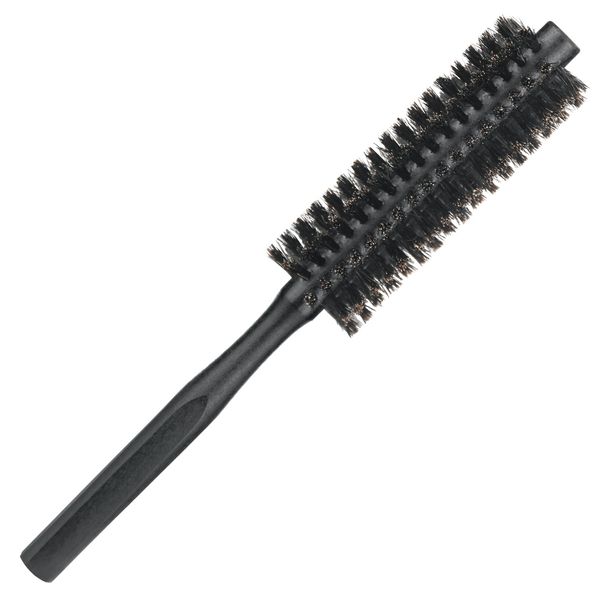 Boar Bristle Round Brush, Small Mini Round Brush with Natural Boar Bristles Hair Brush for Women and Men Short Hair Beard Hair and Bangs, Black