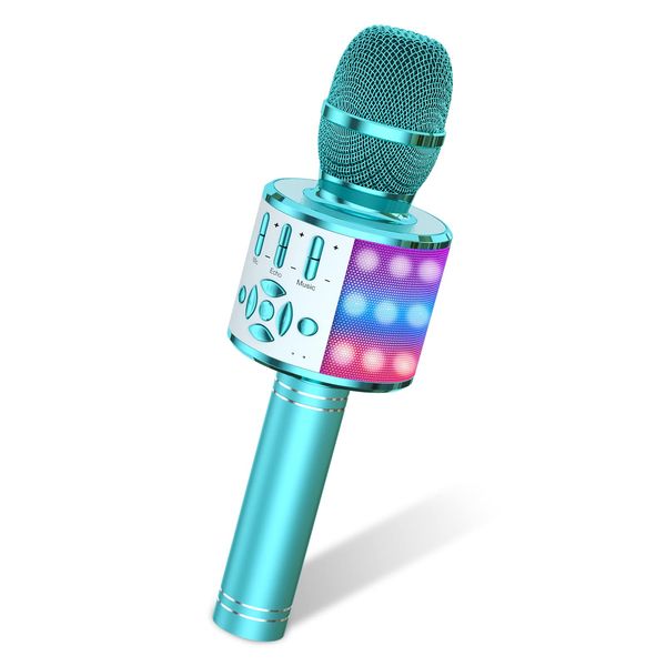 Amazmic Kids Karaoke Microphone Machine Toys for Girls Bluetooth Microphone with LED Light, Birthday Gift for Girls Boys 3 4 5 6 7 8 9 10 11 12 Year Old Kids Toys(Blue)