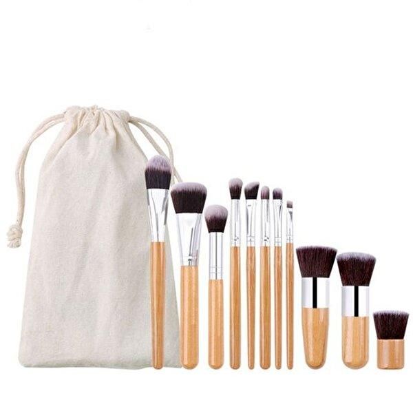 Linen Pouch Wood Makeup Brush Set 11 Pieces_WBFB485