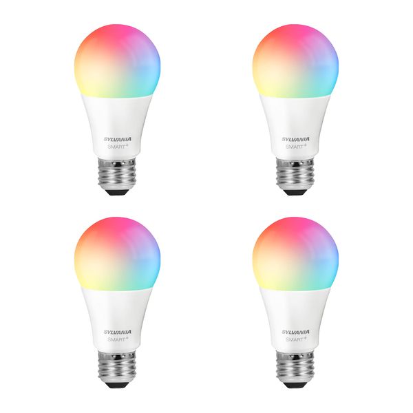 SYLVANIA Wifi LED Smart Light Bulb, 60W Equivalent Full Color and Tunable White A19, Dimmable, Compatible with Alexa and Google Home Only - 4 Pack (75674)