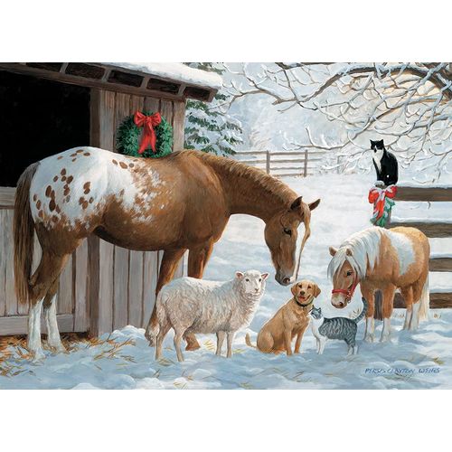 Cobble Hill Family Piece's 350 Puzzle - Winter Barnyard - Sample Poster Included