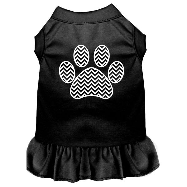 Pet Dog & Cat Dress Screen Printed, Chevron Paw Black W/Light Pink SM (3-6 lbs.)