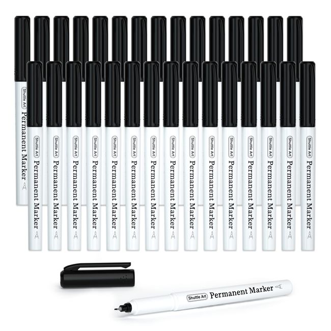 Shuttle Art Permanent Marker, 30 Pack Ultra Fine Point Black Permanent Marker set, Works on Plastic,Wood,Stone,Metal and Glass for Doodling, Marking