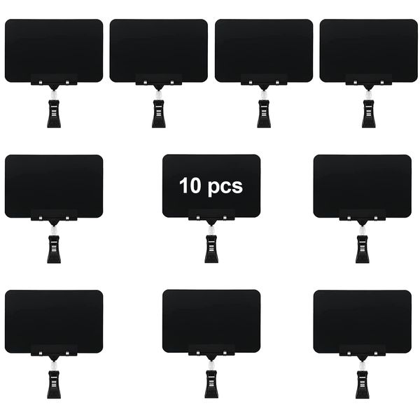 10 Pack Double Head Display Clips Rotating Reuse Sign Price Tag Merchandise Sign Display Clip Holder, SIYOMG Mini Plastic Chalkboard Sign with Clip for Business, Party, Office, Exhibition (Black)