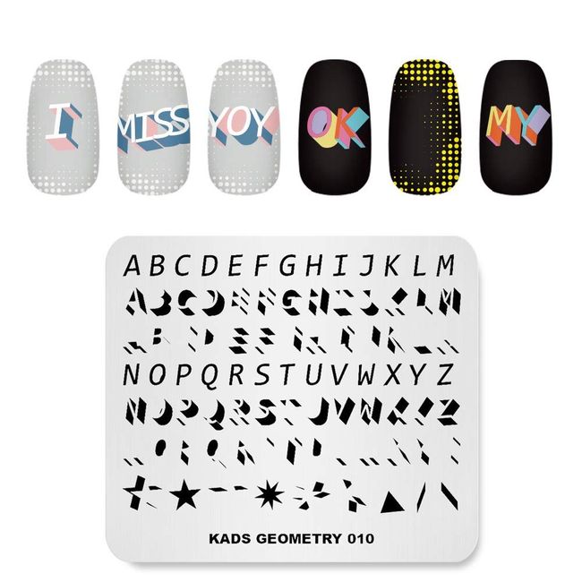 Rolabling Nail Stamping Plate Fashion Geometry Words Letters Stars Patterns Theme Multi-Pattern Stamp Print Image Stamp Template Nail Art for Nail Design