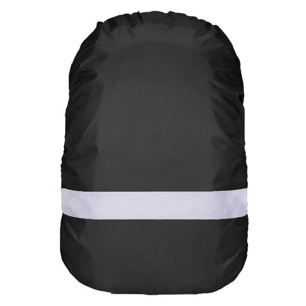 Pruvansay Backpack Cover, Waterproof, Rain Cover, 6 Colors, 5 Sizes (4 - 23.8 gal (15 - 90 L), Reflective Tape, Cross Buckle, Fall Prevention, Double Waterproof, Storage Bag Included - black