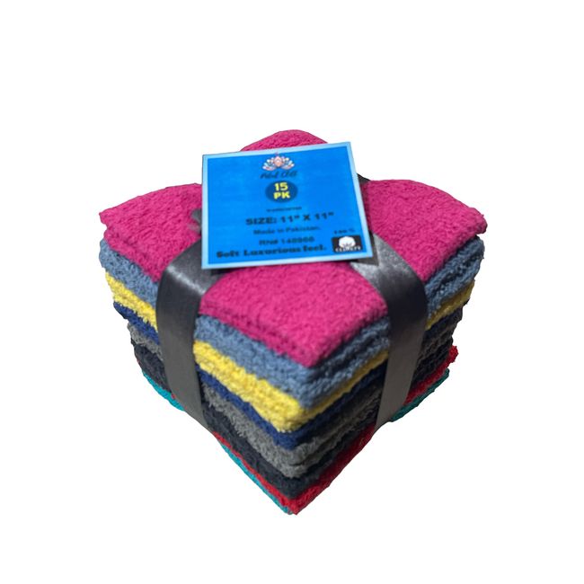 Petal Cliff 15 Pack, 100% Cotton Wash Cloth, Wash Rags Pack, Extra Soft,  Highly Absorbent, Machine Washable Size 11 X 11 inch, Assorted Colors -  Color