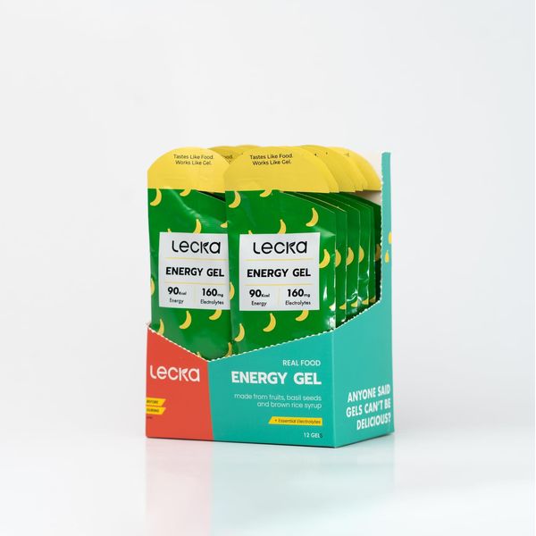 Lecka Energy Gel, Banana, 12 Gels | for Endurance Exercise, Made with Real Fruits and Basil Seeds, Provides Natural Energy and Electrolytes