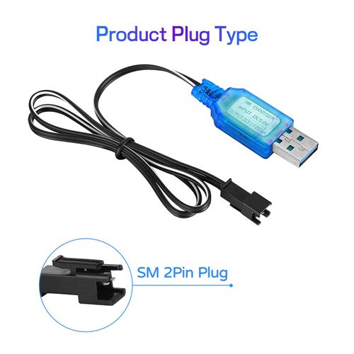 RUIZHI 2pcs 3.7V HSP USB Charging Cable with SM-2P Plug, USB Charging Cable, SM-2P Male NI-MH Battery USB Charger Cable for RC Drone, Vehicles