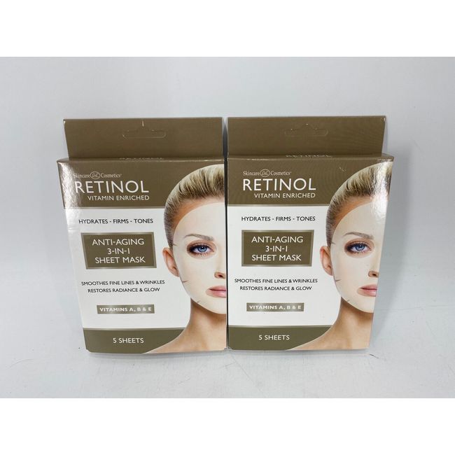 2 PACKS 10 COUNT Retinol Vitamin Enriched Anti-Aging 3-in-1 Mask GREAT GIFT