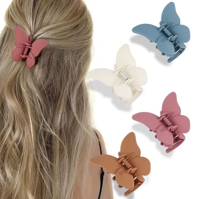 IOSPKKIO® 4 Stück Schmetterling-Haarspangen, Schmetterlings-Clips, Haarspangen für Mädchen, Haarspangen für Frauen, Klauenclips, matte Haarklammern, Kiefer-Clips für dünnes