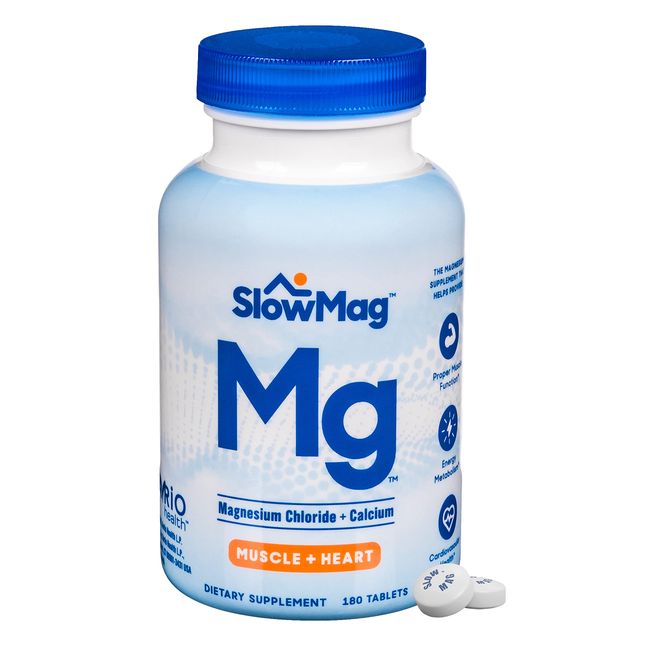 Slow-Mag Mg Muscle + Heart Magnesium Chloride with Calcium Supplement, 180Count