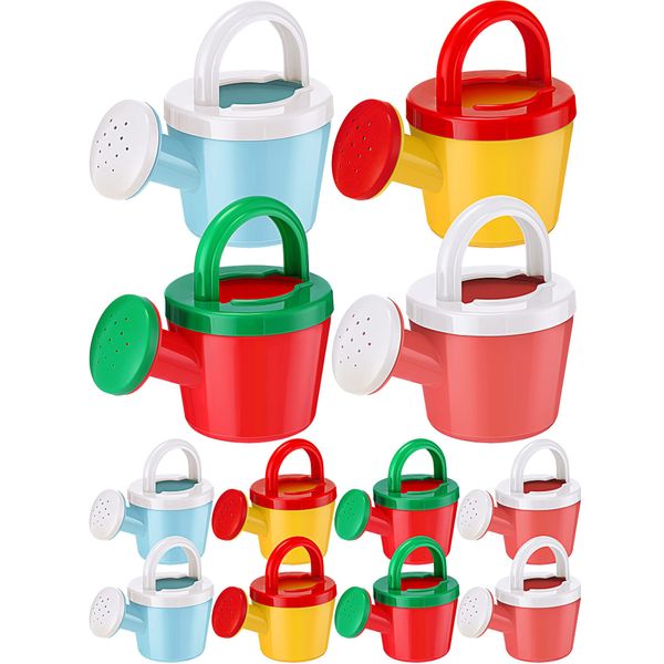 12 Pieces Watering Can for Kids Bath Toys Plastic Small Watering Can with Handles Small Watering Pot Play Sand Toys for Childrens Garden Home Outdoor Sand Beach Playing (Basic Style)