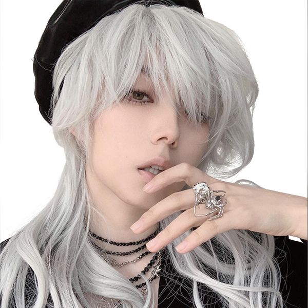 FESHFEN Wig, Wolf, Men's, Short, Full Wig, Long, Mashwolf, Men's Dresses, Wig, Wolf, Cut, Wig, Men's Curl, Harajuku, Handsome, Handsome, Natural, Small Face, Heat Resistant, Fashion, Imechan, Unisex,