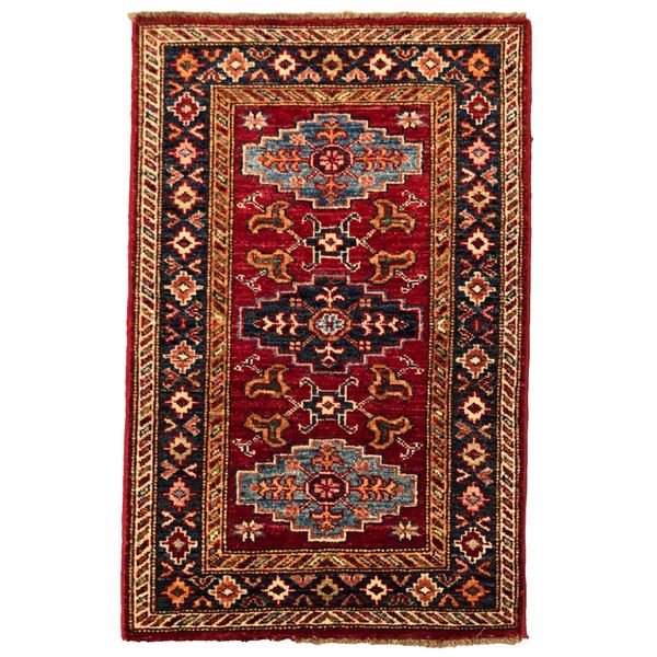 91 x 54 cm Vintage Handmade Afghan Carpet Door Mat Kazak Small Oriental Wool Rug