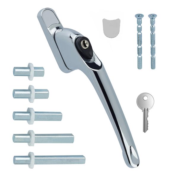 FixRello Universal Inline uPVC Window Handle – Lockable, Ambidextrous, Multi-Spindle – Chrome (2 Pack)