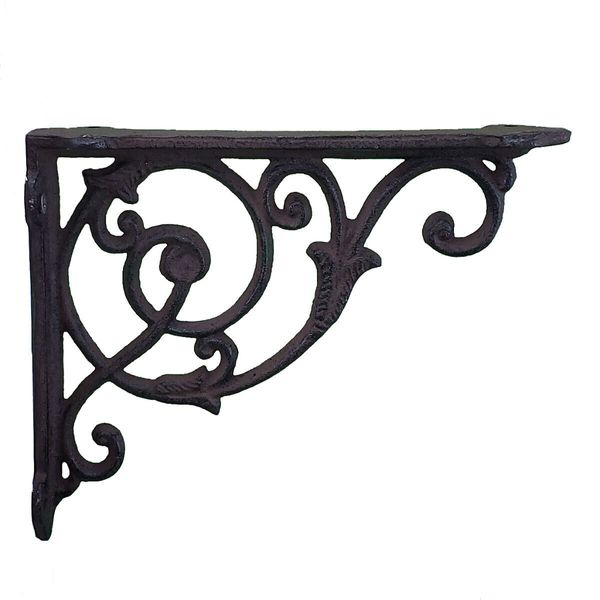 Cast Iron Wall Shelf Bracket Brace Ornate Vine Brown 8.5" Deep