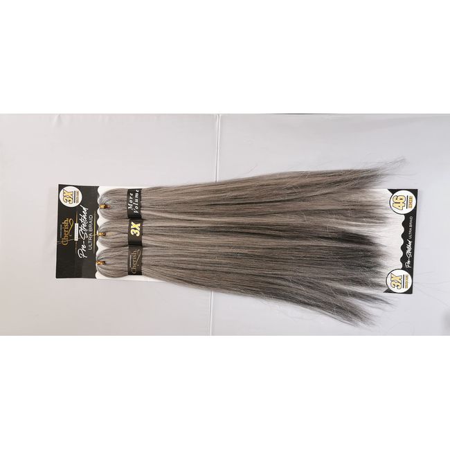 UK, X3. Cherish Impression Handmade Ultra Braid. Time Saving Pre-Stretched Braid. Bulk Braiding Hair Extension. Pre-Cut, Pre-Layered (Grey)